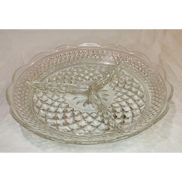 Anchor Hocking Divided Relish Dish Wexford Glass 9" Dish Plate 3 Sections Tray - Picture 2 of 6